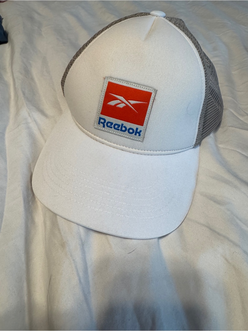 Reebok White Cap with Gray Mesh and Orange Patch
